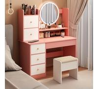 Adjustable 3Color LED Vanity Table Set with Lighted Mirror Spacious Makeup Desk & Chair MultiDoor Storage Drawers & Open Shelves for Makeup nization (Natural/W/CHR)