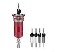 Adjustable 4-Flute Countersink Drill Bit Set With Semi-Automatic Depth Control 5-25mm, Stop Collar For Woodworking, Furniture, Cabinetry(Red)