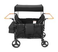 Adjustable 4-Seat Quad Stroller Wagon, Collapsible Push Pull Stroller with Wheels, 5-Point Harness, Foldable Design, Heavy Duty Load Capacity for Family Park & Mall Trips