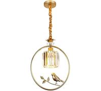 Adjustable 40cm Height Pendant Lighting Gold Metal Material, LED Ceiling Lamp Light Fixture with Simulation Bird Chandelier Hand-Blown Striped Glass Lampshade,Hanging Lights