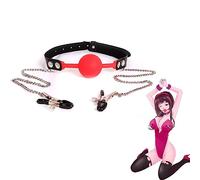 Adjustable 4cm Silicone Mouth Gag with Chain Clips - PU Leather Strap, Ball Gag Accessory for Cosplay, Costume, and Stage Performance