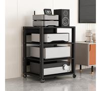 Adjustable 5-Tier Audio Rack Tower with 360° Rotating Wheels - CD/DVD Player & Game Console Media Stand for Home/Office/Entertainment - Black
