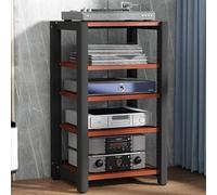 Adjustable 5-Tier AV Media Stand Teak Audio Rack & Storage Cabinet Multi-Function Open Shelf for Stereo Media nization 100cm/39.3in