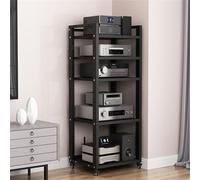 Adjustable 5-Tier Media Stand for Record Player DVD CD - Versatile Audio Rack Tower Storage Cabinet & Console Shelf for Home Office/Theater Black W 19.6"