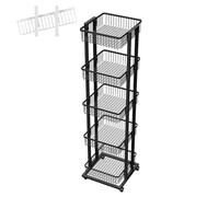Adjustable 5-Tier Rolling Rack - Versatile Basket Display for Chips Fruits Vegetables & Snacks - Mobirage Solution for Home & Retail (Black)