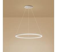 Adjustable 50W Nordic Modern Single Ring LED Pendant Light - Contemporary Circle Chandelier for Living Room Kitchen Island Dining Table (80cm White Cool White)