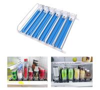 Adjustable 6 Row Drink Dispenser for Fridge Easy Loading ABS Organizer for Soda Cans and Beer Beverages Dampening Pusher Glide for Convenient Access (Blue)