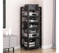 Adjustable 6-Tier AV Media Stand - Mobile Record Player & DVD/CD Rack Versatile Storage Cabinet for Home Office/Theater Black 19.6" Wide Audio Tower