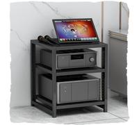Adjustable 6-Tier Hi-Fi Rack - Black Audio Cabinet with Wooden Shelves for AV Media Storage, Floor Standing Corner Stand (40cm) - Ideal Home Theater Solution