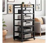 Adjustable 6-Tier o Rack - Wooden HiFi Ste Stand with Wheels Movable o-Video Shelving for Home Theater Perfect for Equint nizat (Nero)