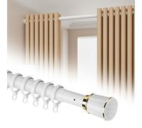 Adjustable 63" 98" Tension Shower Curtain Rod No Drill Rust Proof Stainless Steel Versatile Bathroom & Closet Rod Easy Install Durable White Finish.