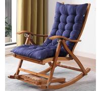 Adjustable 6Speed Upholstered Rocking ChairComfortable Indoor Bamboo Recliner with Footrest Portable Folding Camping Chair (Blue A)