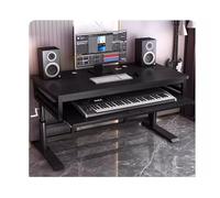 Adjustable 70in Music Studio Desk with Keyboard Tray & ShelfHandcranked Workbench for Electronic Piano Perfect for Recording Studios & Music Setup Modern Black Finish