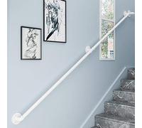 Adjustable 7ft Sturdy White Wrought Iron Safety Railing for Indoor & Outdoor Use - Child & Elderly Friendly Banister with Easy Installation Kit