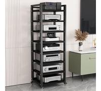 Adjustable 8-Tier AV Media Stand - Movable Record Player & DVD/CD Rack Tower Media Storage Cabinet for Home Office & Theater Black 23.6" Wide Stylish Audio