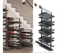 Adjustable 8-Tier Pull-Out Shoe Rack Organizer - Space-Saving Metal Shelf for Closet - Compact Black Shoe Cabinet for Small Bedrooms (58cm)