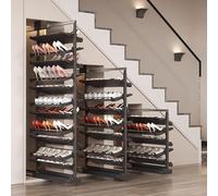 Adjustable 9-Tier Pull-Out Shoe Rack nizer for Closet Retractable Metal Shoe Storage Shelf Space-Saving Design for Small Bedrooms Black (43cm)