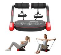Adjustable Abdominal Trainer, Sit-Up Exercise Equipment with 4 Resistance Levels and Bands, Core Workout Machine for Home Gym, Sturdy Steel with Non-Slip Handles for Full-Body Fitness Red