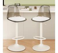 Adjustable Acrylic Bar Stools Set of 2, Modern Counter Height with Clear Back & Metal Legs, Small PU Cushion for Kitchen, Dining Room, Home Bar