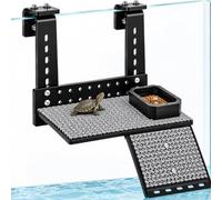 Adjustable Acrylic Turtle Basking Platform, Hanging Turtle Dock | Adjustable Hanging Design for Different Water Levels , with Non-Slip Mat, Open Climbing Ramp and Removable Feeding Tray