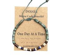 Adjustable African Turquoise Morse Code One Day at a Time Bracelet-Tiger Eye and Lapis Lazuli Accents,Inspirational Gift for Men Women,Daily Motivation Jewelry, M, Stone, no gemstone