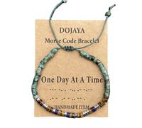 Adjustable African Turquoise Morse Code One Day at a Time Bracelet-Tiger Eye and Lapis Lazuli Accents,Inspirational Gift for Men Women,Daily Motivation Jewelry, M, Stone, no gemstone