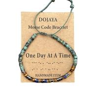 Adjustable African Turquoise Morse Code One Day at a Time Bracelet-Tiger Eye and Lapis Lazuli Accents,Inspirational Gift for Men Women,Daily Motivation Jewelry, M, Stone, no gemstone