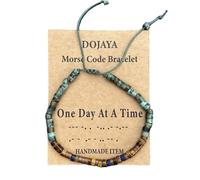 Adjustable African Turquoise Morse Code One Day at a Time Bracelet-Tiger Eye and Lapis Lazuli Accents,Inspirational Gift for Men Women,Daily Motivation Jewelry, M, Stone, no gemstone