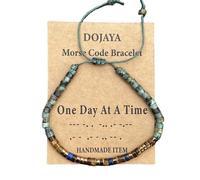 Adjustable African Turquoise Morse Code One Day at a Time Bracelet-Tiger Eye and Lapis Lazuli Accents,Inspirational Gift for Men Women,Daily Motivation Jewelry, M, Stone, no gemstone