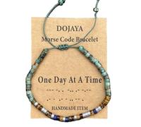 Adjustable African Turquoise Morse Code One Day at a Time Bracelet-Tiger Eye and Lapis Lazuli Accents,Inspirational Gift for Men Women,Daily Motivation Jewelry, M, Stone, no gemstone