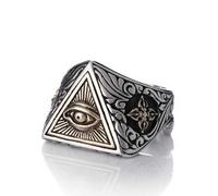 Adjustable All Seeing Eye of God Ring for Men, Open Vintage Horseshoe Geometry Golden Rays of Light Eye of God Ring, Personalized All Seeing Ring Friendship Christmas Jewelry Gifts for Men Women