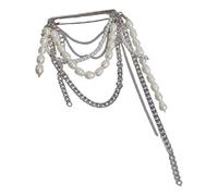 Adjustable Alloy Chain Brooch with Pearls Embellishments and Dangling Fringe Detail Unique Layered Tassels Vintage Inspired for Fashion Enthusiasts
