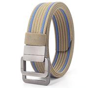 Adjustable Alloy Dual Ring Buckle Tactical Belt，Braided Canvas Nylon Military Sports Outdoor Belt for Men & Women - 47 Inch (Khaki+blue)