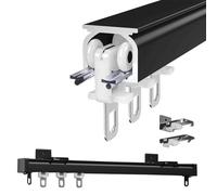 Adjustable Aluminium Curtain Rail System | 50-400cm Ceiling & Wall-Mounted Track for Blackout Curtains & Room Dividers | Silent Glide Runners (260cm/8.5ft, Black)