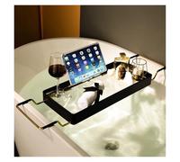 Adjustable Aluminum & Acrylic Bathtub Shelf, Non-Slip Bath Tray Storage nizer, Spa Accessories for Home Relaxation (Black)