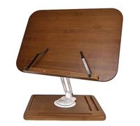 Adjustable Aluminum Reading Stand, 360° Rotating Book Holder with Solid Bamboo Panel Height, Angle Desktop