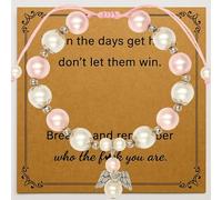 Adjustable Angel Pearl Beaded Bracelet with Heart Charm & Floral Spacers - Delicate Pink & White Jewellery Gift Set for Girls and Women, Fashionable for Birthdays, Valentines Day and Special Occasions