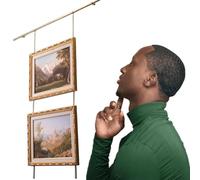 Adjustable Antique Brass Picture Rail Hanging System with Hooks & Wire, Customizable Sturdy Wall Art Display Tools for Office & Home - 0.9m/35.5 Inch Canvas Track Kit