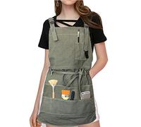 Adjustable Artist Apron with Pockets Unisex Painter Canvas Apron Painting Aprons for Arts Gardening Utility or Work (Green)