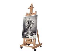 Adjustable Artist Easel Stand, Beech Wood, Portable, Light Wood, 48x53cm, Height 143-232cm, with 4 Wheels, for Painting