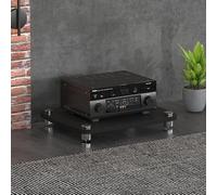 Adjustable Audio Stereo Rack Multifunctional AV Media Stand with Detachable Shelves Open Design Silent Foot Pads - Ideal for Living Room & Recording Studio (Black)