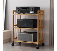 Adjustable AV Support Stand - Multi-Functional Audio Rack with Wooden Shelves Floor TV Mount Stereo Storage Solutions for Home Corner Spaces