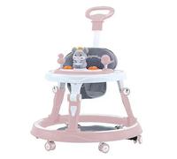 Adjustable Baby Walker, Foldable Safari Walker, Multifunctional Baby Walker, Feeding Tray, Interactive Music, Toys, Lights, Wheel Safety Breaks, Pink New!