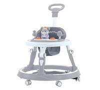 Adjustable Baby Walker, Foldable Safari Walker, Multifunctional Baby Walker, Feeding Tray, Interactive Music, Toys, Lights, Wheel Safety Breaks, Grey New!