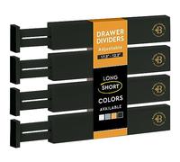 Adjustable Bamboo Drawer Dividers Organizers - Fits Standard Drawers Sized 12.2" Upto 17.3"- Expandable Kitchen Drawer Organizer Separators for Utensils, Dresser, Clothes, Bedroom, Bathroom 4pk, Black