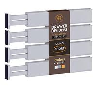 Adjustable Bamboo Drawer Dividers Organizers - Fits Standard Drawers Sized 12.2" Upto 17.3"- Expandable Kitchen Drawer Organizer Separators for Utensils, Dresser, Clothes, Bedroom, Bathroom 4pk, Gray