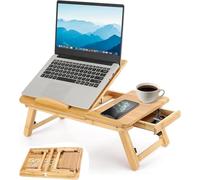 Adjustable Bamboo Laptop Table - Foldable & Portable Laptop Desk for Bed, Sofa & Floor, 52 x 31.5cm Multi-Angle Stand with Sturdy Design - Lap Tray & Breakfast Tray