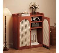 Adjustable Bamboo Rattan WLAN Router Sto Cabinet with Cable ment Vent Design Freestanding Modem Box for Home & Office (Cherry Red 59x27x82cm)