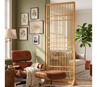 Adjustable Bamboo Room Divider with Display Shelf - Modern Freestanding & Versatile Bamboo Partition for Living Room Stylish Crossbar Design for Enhanced Space Separation
