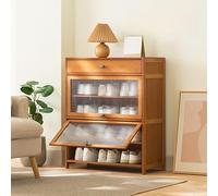 Adjustable Bamboo Shoe Rack with 1 Drawer & 2 Acrylic DoorsStylish Storage for Closet Entryway & Bedroom71cm Long x 33cm Wide Perfect for Organizing Footwear